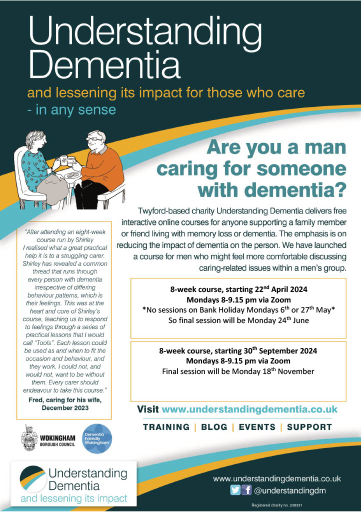 Read more about the article Family carer training for Men – 8 weeks from Monday 30th September 8 pm via Zoom