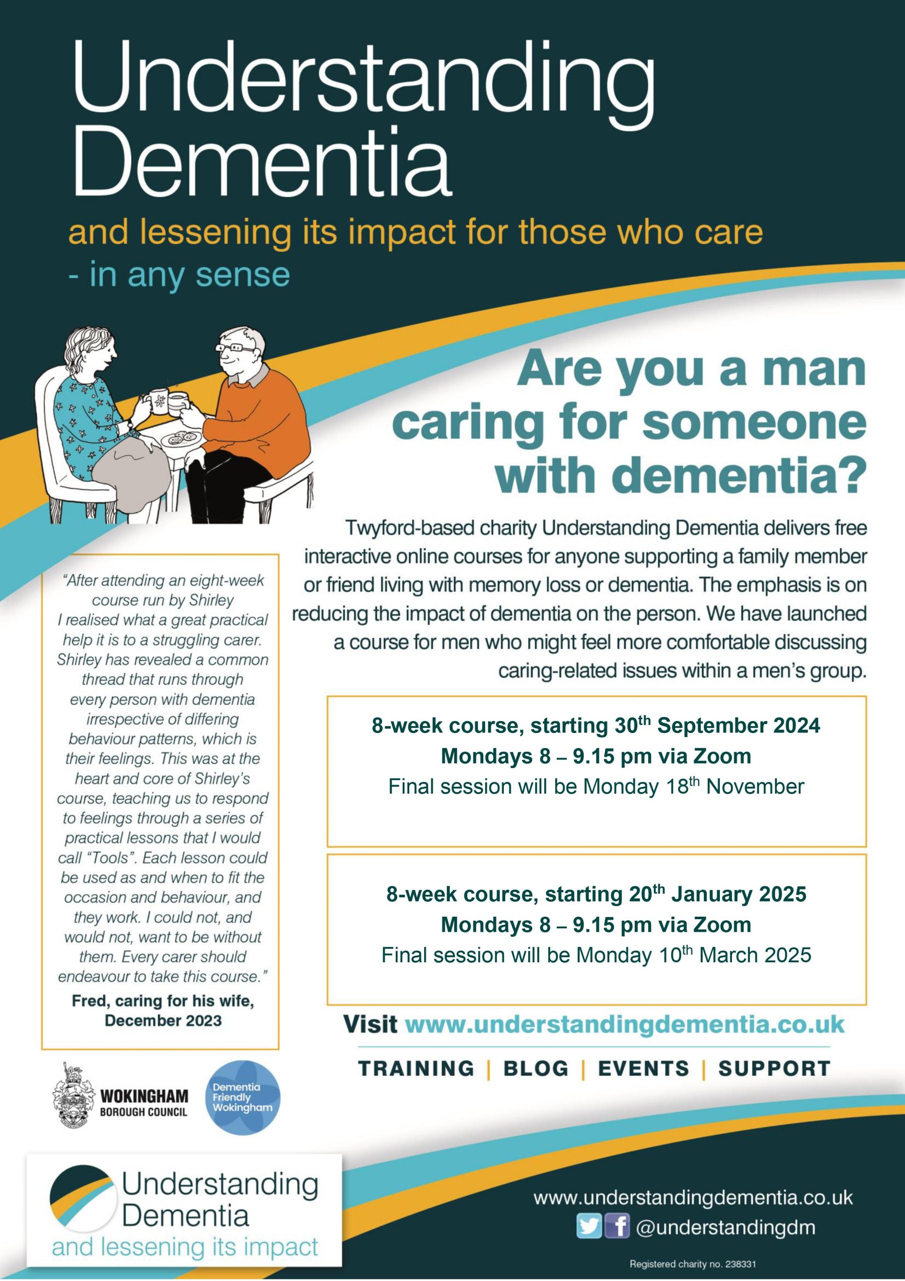 Read more about the article Family carer training for Men 2025 – 8 weeks from Monday 20th January 8 pm via Zoom