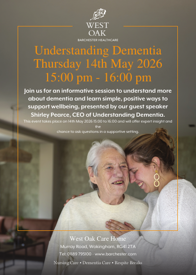 Read more about the article Talk on Lessening the Impact of Dementia (West Oak care home, Murray Rd, Wokingham RG41 2TA)