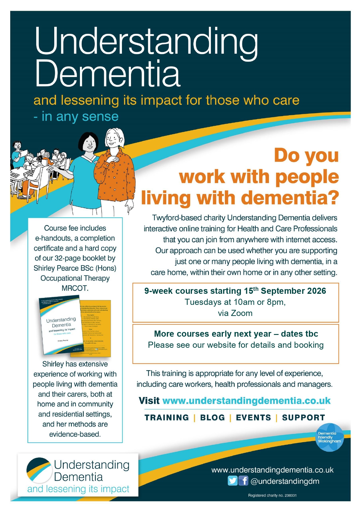 Understanding Dementia online training for health and care professionals September 2026 held online via Zoom.